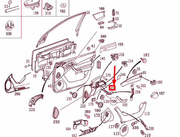 A22081002547D43 - NEW MB S W220 FRONT RIGHT DOOR HANDLE LOWER PART A22081002547D43 ORIGINAL