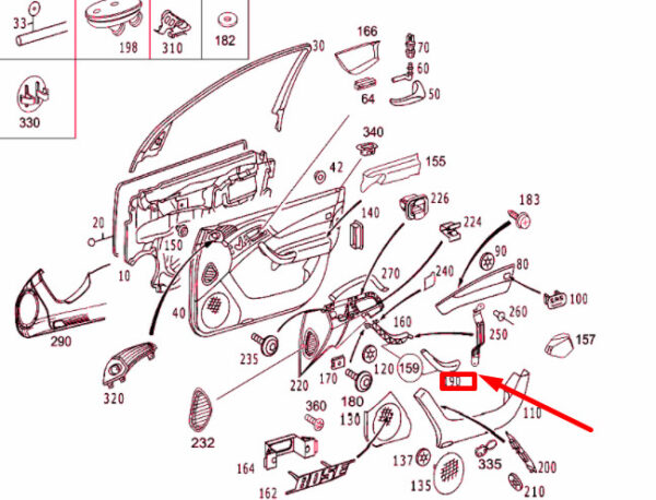 A22081013549999 - NEW MB S W220 FRONT LEFT DOOR UPPER INTERIOR HANDLE A22081013549999 ORIGINAL