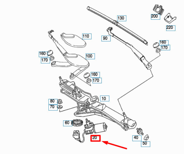 A2208200742 - NEW MERCEDES-BENZ S W220 WINDSHIELD WIPER MOTOR A2208200742 ORIGINAL