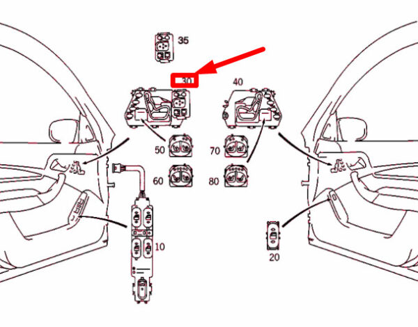 A22082115797C45 - NEW MB S W220 FRONT LEFT SEAT ADJUSTER SWITCH LHD A22082115797C45 ORIGINAL