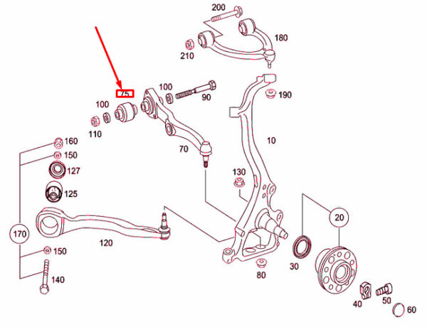 A2213330714 - NEW MB S W221 FRONT SPRING CONTROL ARM ELASTOMER BEARING A2213330714 ORIGINAL