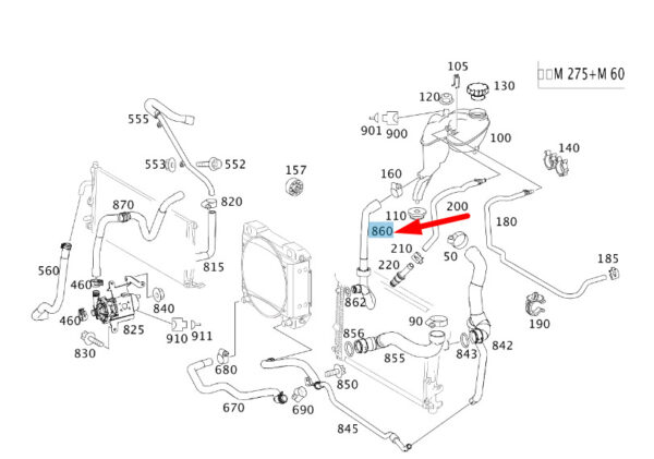 A2215010284 - NEW MB S W221 AMG EXPANSION RESERVOIR FILLING HOSE A2215010284