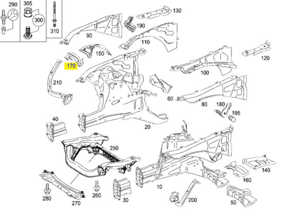 A2216262616 - NEW MB S / CL W221 W216 REINFORSMENT RIGHT WHEELHOUSE A2216262616 07-13 ORIGINAL