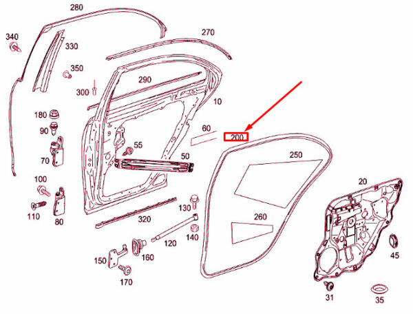 A2217300178 - New Mercedes-Benz S W221 Door Seal Frame Rear Left A2217300178 Genuine