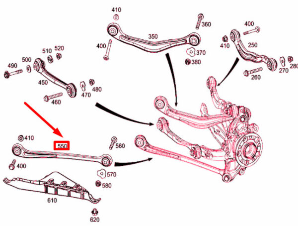 A2223500229 - NEW MB S W222 REAR AXLE SUSPENSION RIGHT PUSHING STRUT A2223500229 ORIGINAL