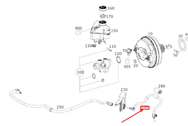 A2224300500 - NEW MB S W222 BRAKE BOOSTER PARTITION POINT VACUUM LINE RHD A2224300500