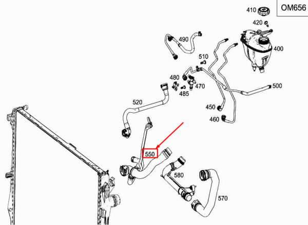 A2225012501 - NEW MERCEDES-BENZ S W222 RIGHT COOLER TO ENGINE COOLANT LINE A2225012501