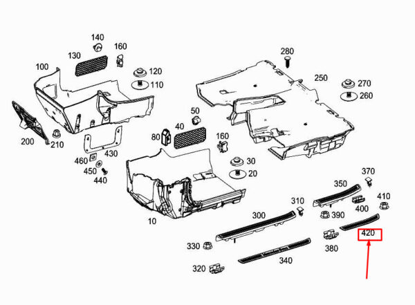 A2226801235 - NEW MERCEDES-BENZ S W222 REAR LEFT OUTSIDE SILL CEILING RAIL A2226801235