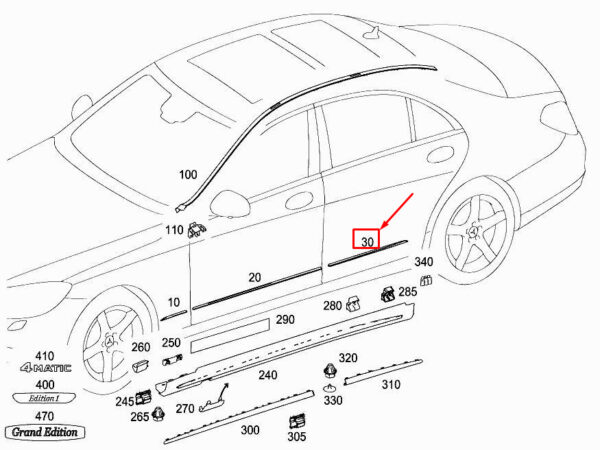 A2226908801 - NEW MERCEDES-BENZ S W222 REAR RIGHT DOOR MOLDING A2226908801