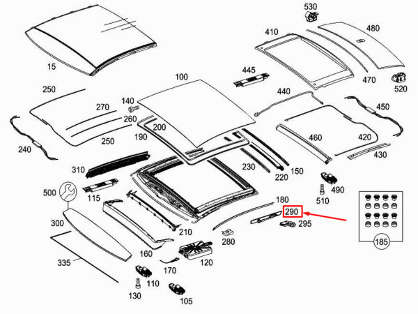 A2227820000 - New MERCEDES-BENZ S W222 Panoramic Roof Cover Strip A2227820000