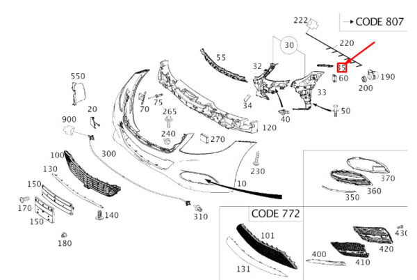 A2228850121 - New MERCEDES-BENZ S W222 Front Right Bumper Mounting Rail A2228850121