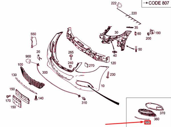 A2228852021 - NEW MB S W222 FRONT BUMPER RIGHT GRILLE TRIM STRIP A2228852021