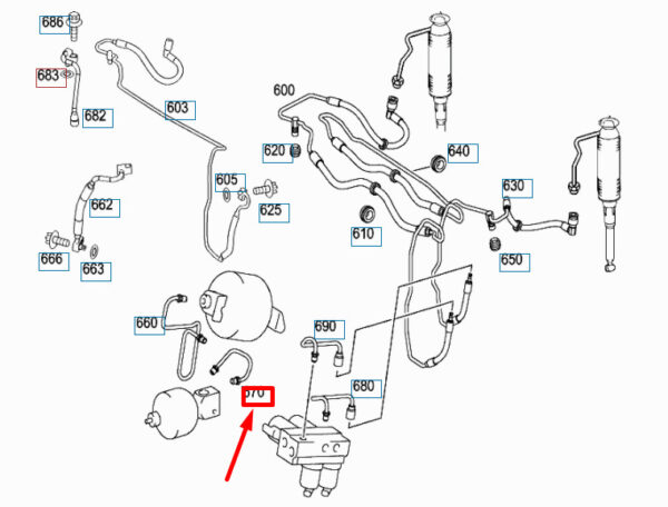 A2303200353 - NEW MB SL R230 RETURN ACCUMULATOR TO VALVE BLOCK REAR LINE A2303200353 ORIGINAL