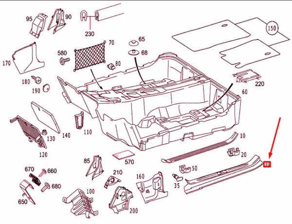 A23068050359051 - NEW MERCEDES-BENZ SL R230 RIGHT OUTSIDE RAIL SCUFF PLATE A23068050359051