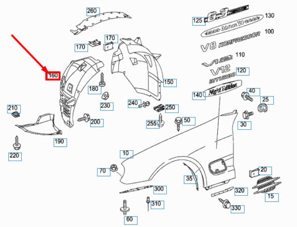 A2306902430 - NEW MB SL R230 AMG FRONT RIGHT WHEEL HOUSE LINER FRONT PART A2306902430 ORIGINAL