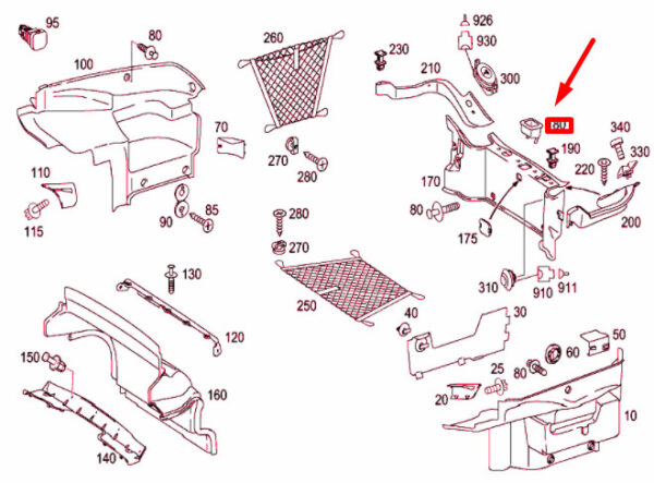 A23069400109C75 - New MB C W203 Luggage Compartment Tubular Frame Bracket A23069400109C75