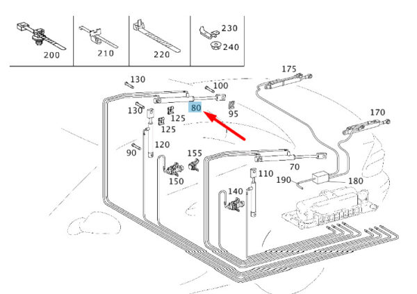 A2308001272 - NEW MB SL R230 VARIO ROOF RIGHT WITH LINES TO PUMP CYLINDER A2308001272