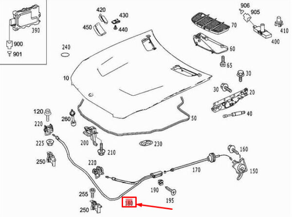 A2308800059 - NEW MERCEDES-BENZ SL R230 ENGINE HOOD RELEASE CABLE A2308800059 ORIGINAL