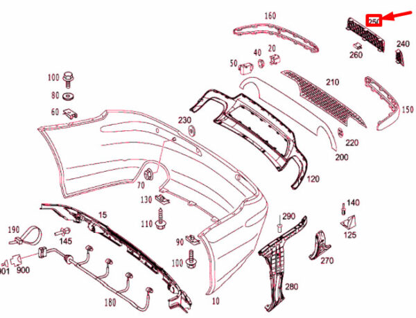 A2308853853 - NEW MERCEDES-BENZ SL R230 REAR BUMPER INSIDE RIGHT GRILLE A2308853853 ORIGINAL