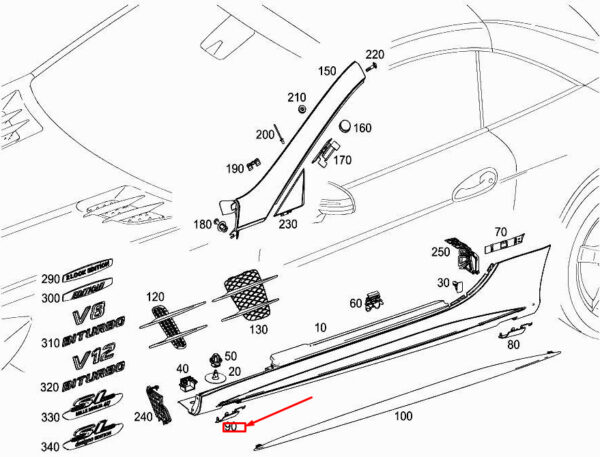 A2316981430 - MERCEDES-BENZ SL R231 FRONT RIGHT JACK TUBE COVER A23169814309999 NEW GENUINE