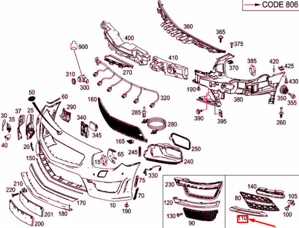 A2318850074 - NEW MERCEDES-BENZ SL R231 FRONT BUMPER RIGHT GRILLE MOULDING A2318850074