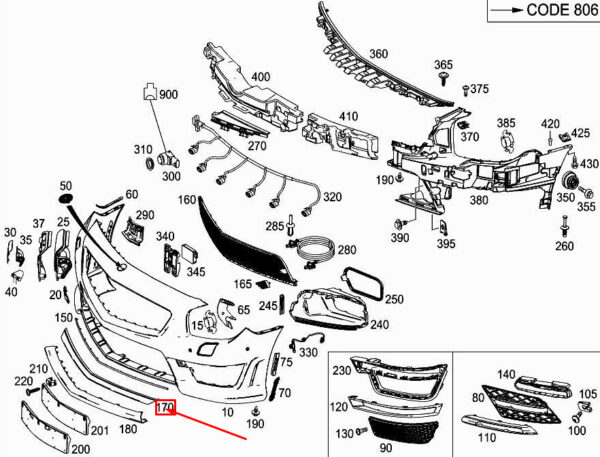 A2319870075 - New MERCEDES-BENZ SL R231 Front Bumper Lower Trim Strip A2319870075