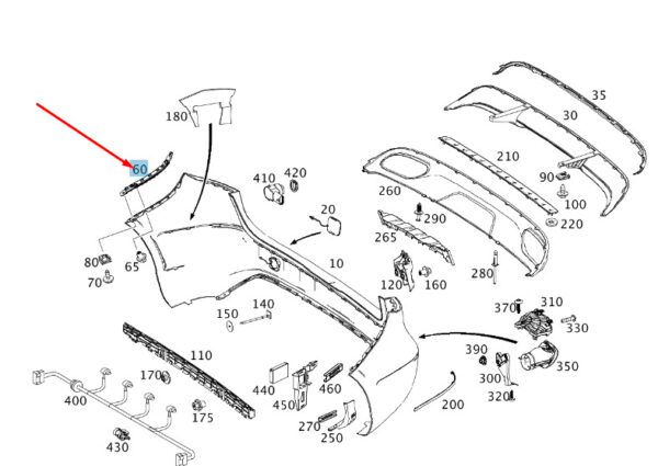 A2468850121 - NEW MERCEDES-BENZ B W246 REAR LEFT BUMPER MOUNTING TRACK A2468850121 ORIGINAL