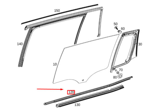 A2477350200 - NEW MB GLB X247 REAR RIGHT DOOR WINDOW OUTER SEALING RAIL A2477350200