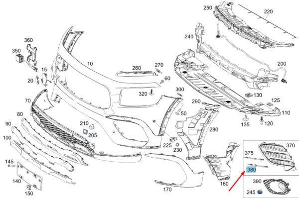 A2478855003 - MB GLB X247 FRONT BUMPER RIGHT GRILLE LOWER TRIM A2478855003