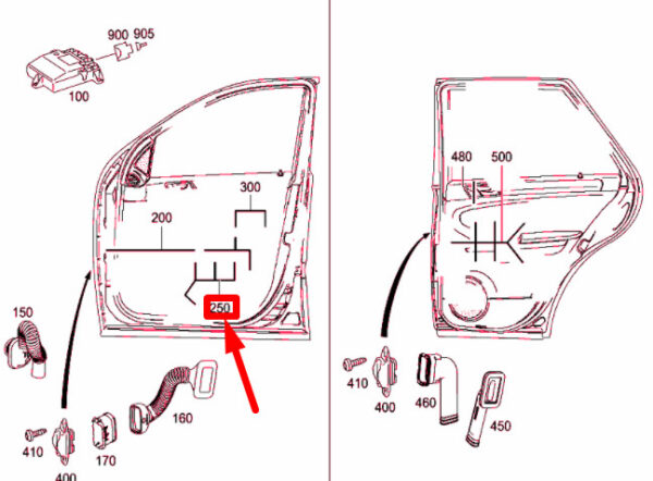 A2515407605 - OEM MB R W251 FRONT LEFT DOOR PANELLING WIRING HARNESS LHD A2515407605 ORIGINAL