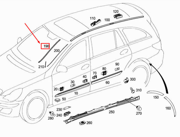 A2516904962 - NEW MERCEDES-BENZ R W251 LEFT WINDSHIELD WATER DRAIN A2516904962