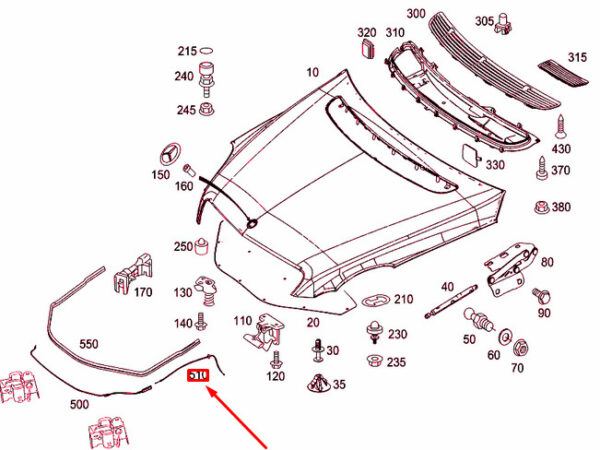 A2518800259 - NEW MERCEDES-BENZ R W251 REAR BONNET CABLE RHD A2518800259
