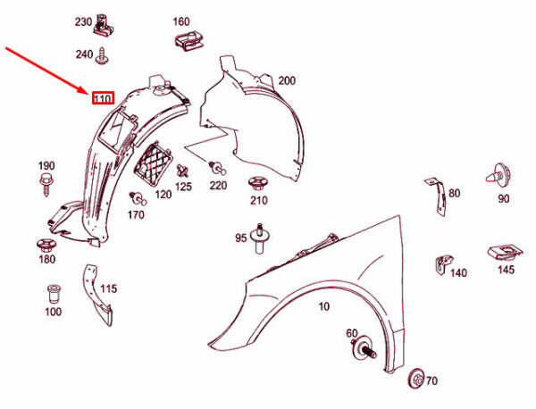 A2518801905 - NEW MERCEDES-BENZ R W251 FRONT LEFT FENDER LINER A2518801905 ORIGINAL