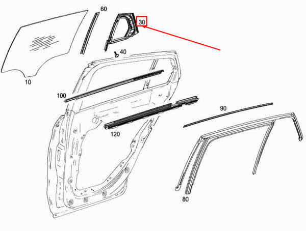 A2537307800 - NEW MERCEDES-BENZ GLC X253 REAR RIGHT DOOR SIDE WINDOW FIXED A2537307800