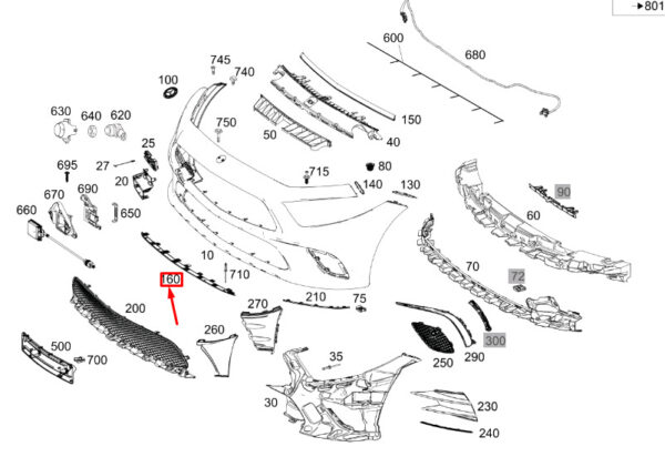 A2578850502 - NEW MB CLS C257 FRONT BUMPER LOWER CENTER TRIM MOLDING A2578850502 ORIGINAL
