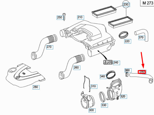 A2720180682 - NEW MB ML W164 THROTTLE VENTILATION CRANKCASE HOSE A2720180682 ORIGINAL