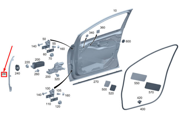 A2947220200 - MERCEDES-BENZ EQE SUV X294 Front Right Door Cover Seal A2947220200 NEW GENUINE
