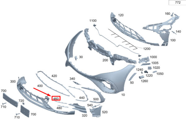 A2978852602 - New MERCEDES-BENZ EQS V297 Front Right Upper Bumper Trim A2978852602