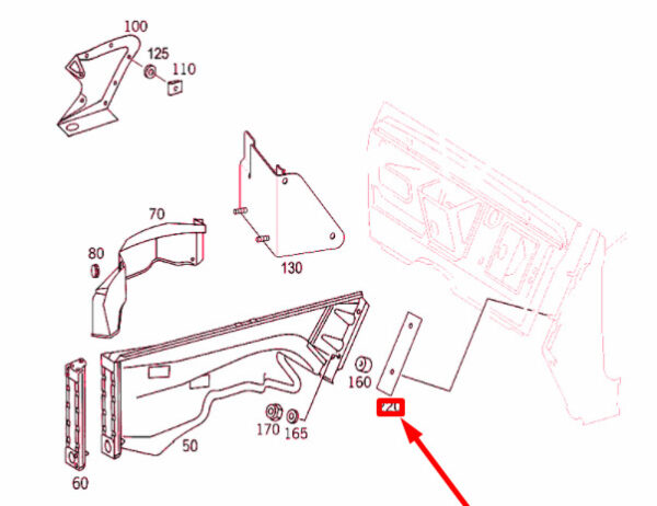 A4606370398 - MB G W463 front wheelhouse trim on firewall gasket A4606370398 ORIGINAL