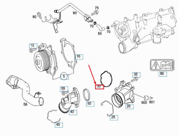 A6422010780 - NEW MERCEDES-BENZ GL X164 ENGINE COOLING FLUID THERMOSTAT GASKET A6422010780