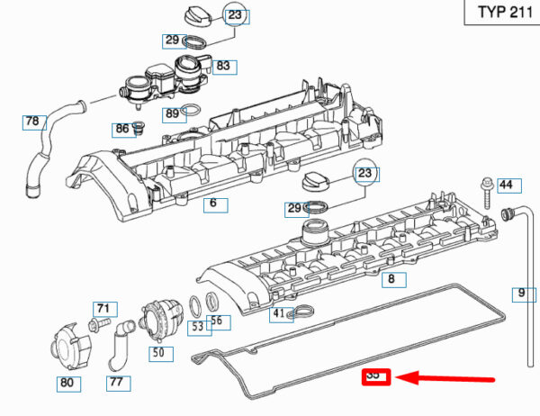 A6480160021 - Mercedes-Benz E Estate S211 Valve Cover Gasket A6480160021 NEW GENUINE