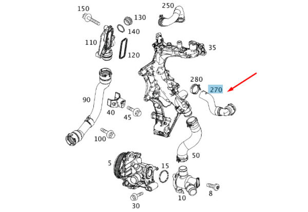 A6512000082 - NEW MB B W246 MAJOR CARRIER TO WATER HEAT EXCH. COOLANT HOSE A6512000082