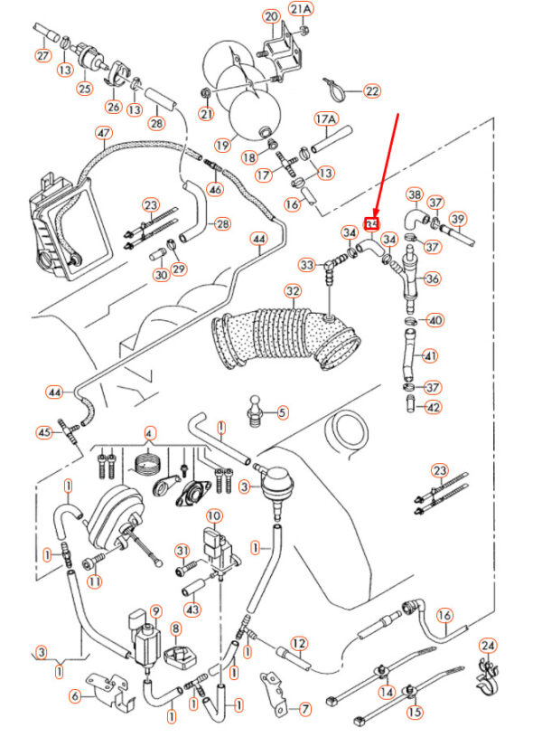 079133784D - AUDI A4 B7 Vacuum System Angled Hose 079133784D ORIGINAL