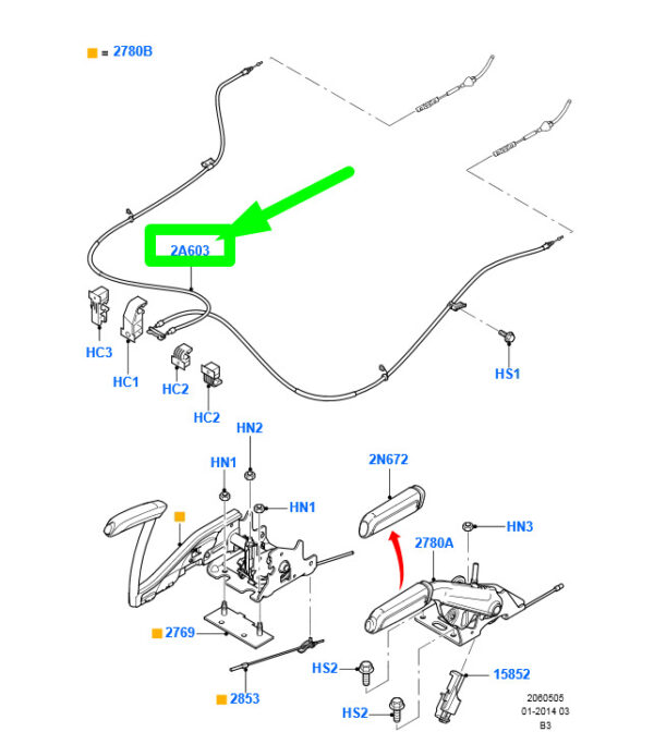 3M51-2A603-FC - FORD C-MAX MK1 Parking Hand Brake Cable Assy 3M51-2A603-FC 1707757 ORIGINAL