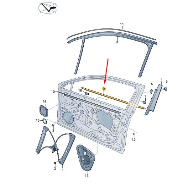3V0837476FJV1 - SKODA SUPERB MK3 Front Right Window Aperture Seal 3V0837476FJV1 ORIGINAL