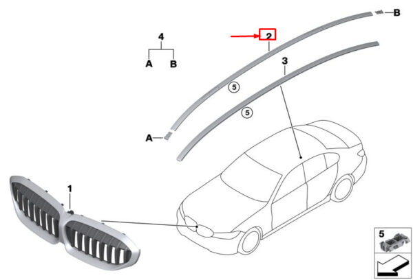 51139464788 - BMW 3 G20 Right Roof Molding 51139464788 ORIGINAL
