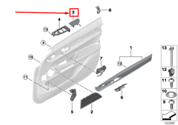 51417443758 - BMW 7 G11, G12 Front Right Handle Recess Cover 51417443758 7443758 ORIGINAL