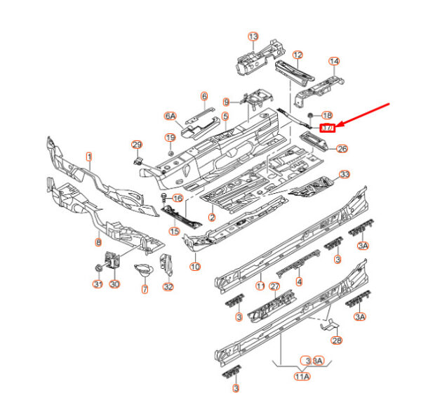 5Q0802128A - AUDI A3 8V Rear Bottom Tunnel Reinforcement 5Q0802128A ORIGINAL