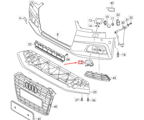 8W0955275GRU - AUDI A4 B9 Left Side Headlamp Washer Cover Cap 8W0955275GRU ORIGINAL