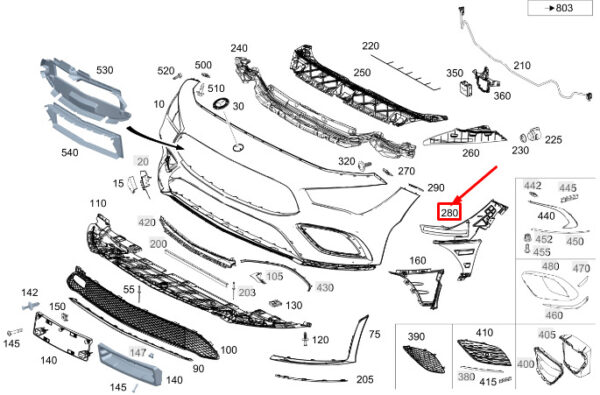 A1188856003 - MERCEDES-BENZ CLA C118 Front Right Bumper Carrier A1188856003 ORIGINAL